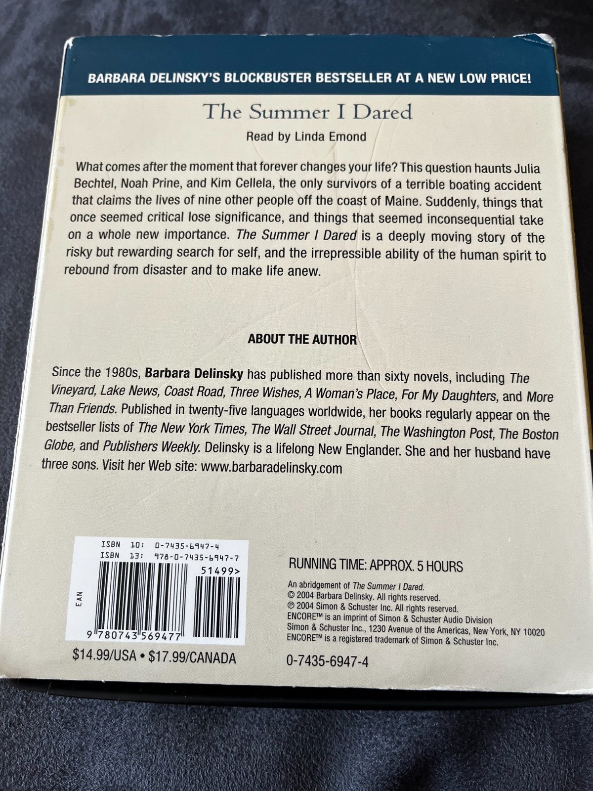 Barbara Delinsky — The Summer I Dared (2004) — 4 CD’s (about 5 hours) -Pre-owned
