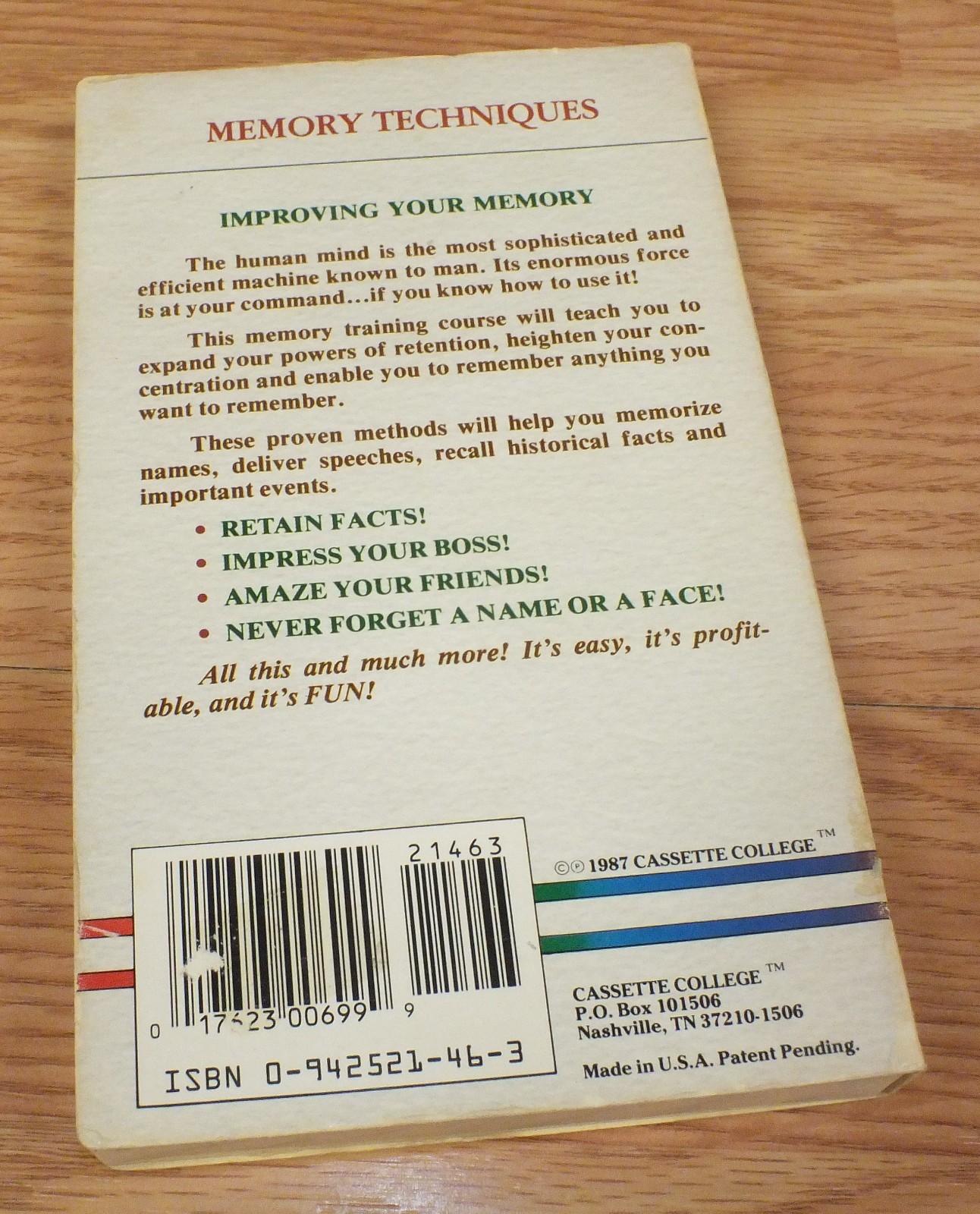 Vintage Cassette College Memory Techniques to Increase Your Mind Power **READ**
