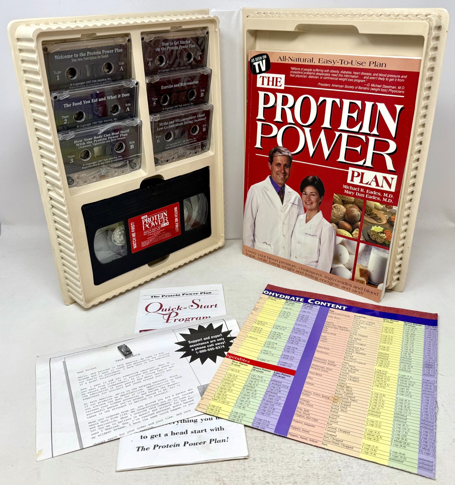 The Protein Power Plan 1997 Box Set 6 Audio Cassette Tapes + VHS + Book + Poster