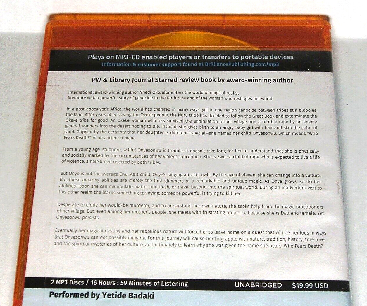 Who Fears Death Nnedi Okorafor 10th Anniversary Edition Audio Book MP3 – New