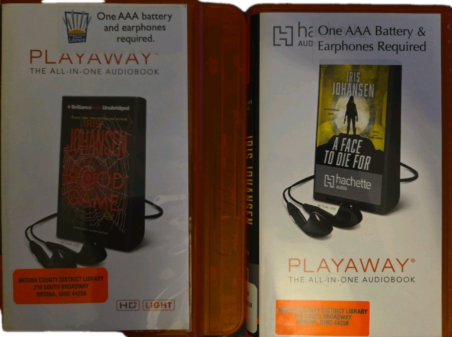 Lot Of 2 IRIS JOHANSEN Playaways _ A Face To Die For _ Blood Game _ Unabridged