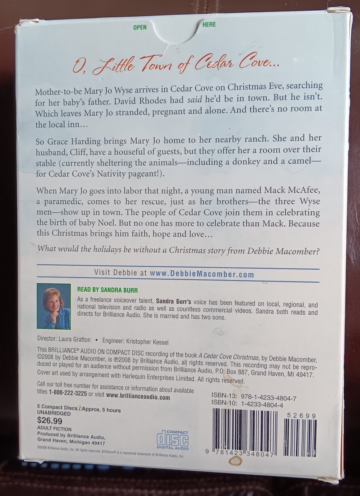 A Cedar Cove Christmas by Debbie Macomber (2008) Unabridged Audio CD VG BX 20