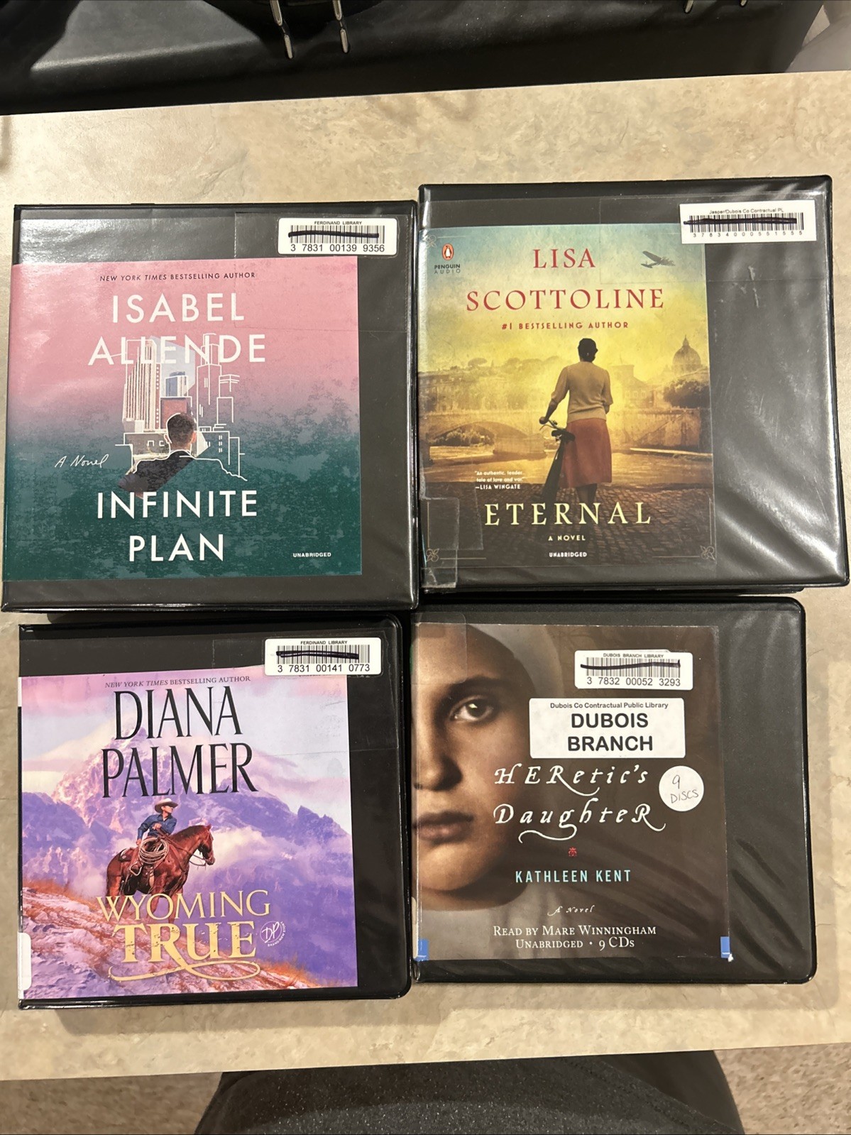 Audiobook 4 Pack, Infinite Plan, Eternal, Wyoming True, Heretic’s Daughter ,Used