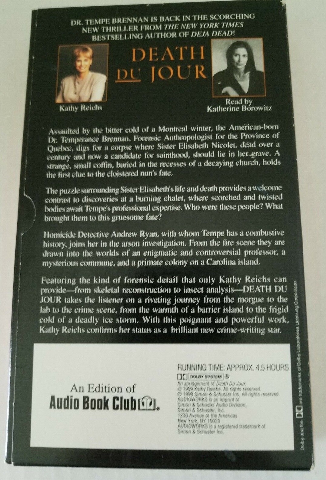 DEATH DU JOUR Kathy Reichs 4 Abridged Audio Cassettes Simon & Schuster
