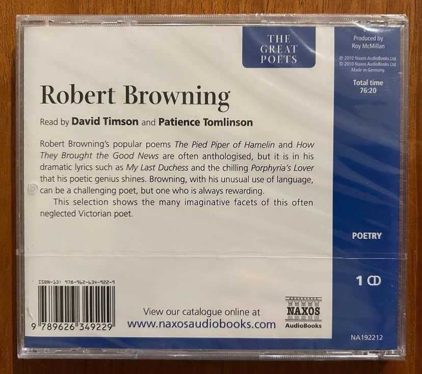 Robert Browning – Naxos Audio – The Great Poets – Brand New/Factory Sealed CD
