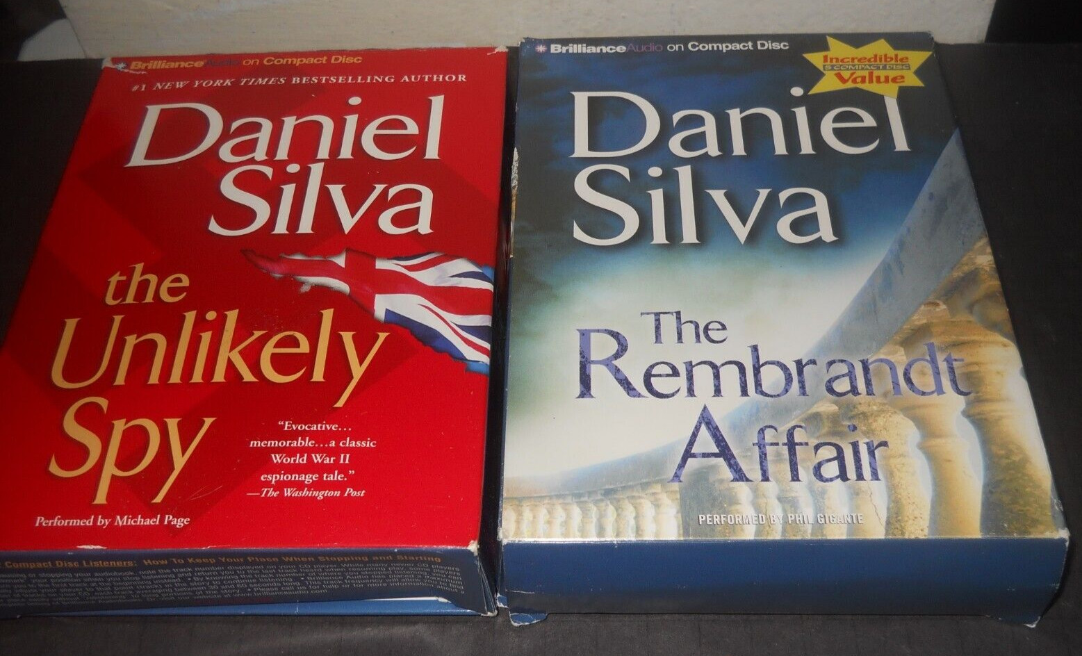 Daniel Silva The Unlikely Spy (2009) & The Rembrandt Affair (2010) Audio Cds VG