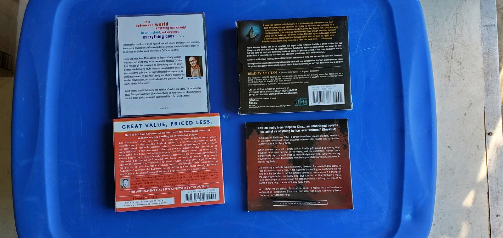 4 Audio Book Lot Stephen King, Amy Tan, Michael Crichton, Hari Kunzru