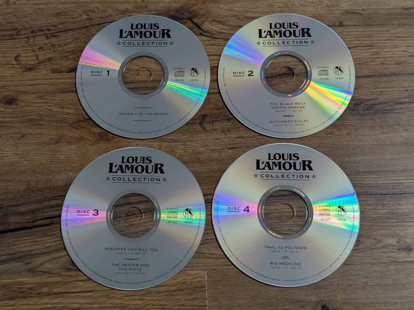 Louis L’Amour audio books featuring Willie Nelson — 7 stories on 4 CDs, wood box