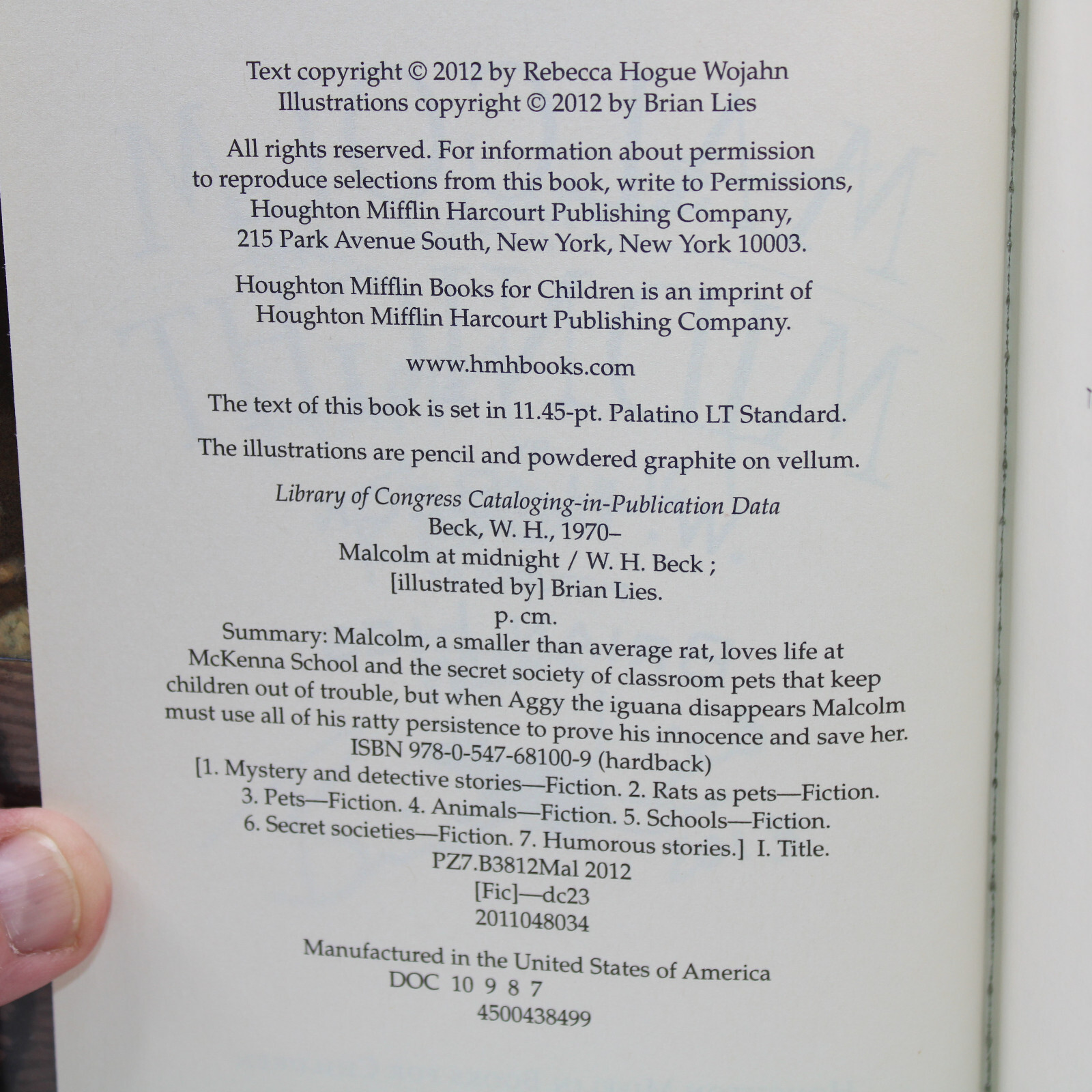 Signed MALCOLM AT MIDNIGHT By W. H. Beck Brian Lies Hardcover Book With DJ 2012