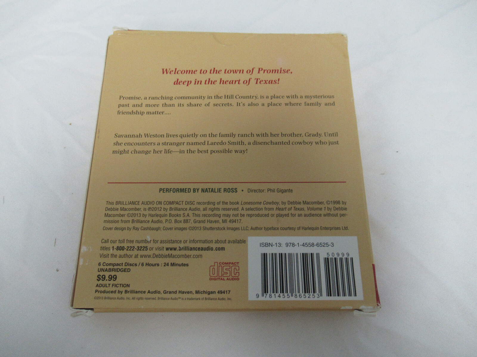Lonesome Cowboy, Debbie Macomber Audiobook CD 9781455865253 (R)