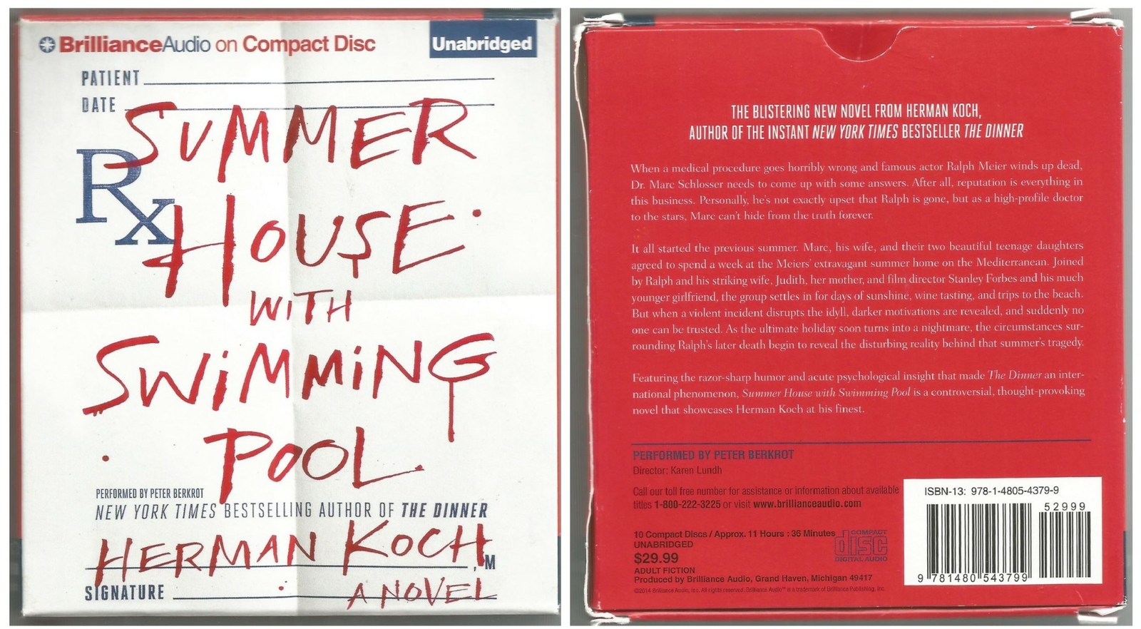 Summer House with Swimming Pool by Herman Koch Unabridged Audio Book on 10 CDs