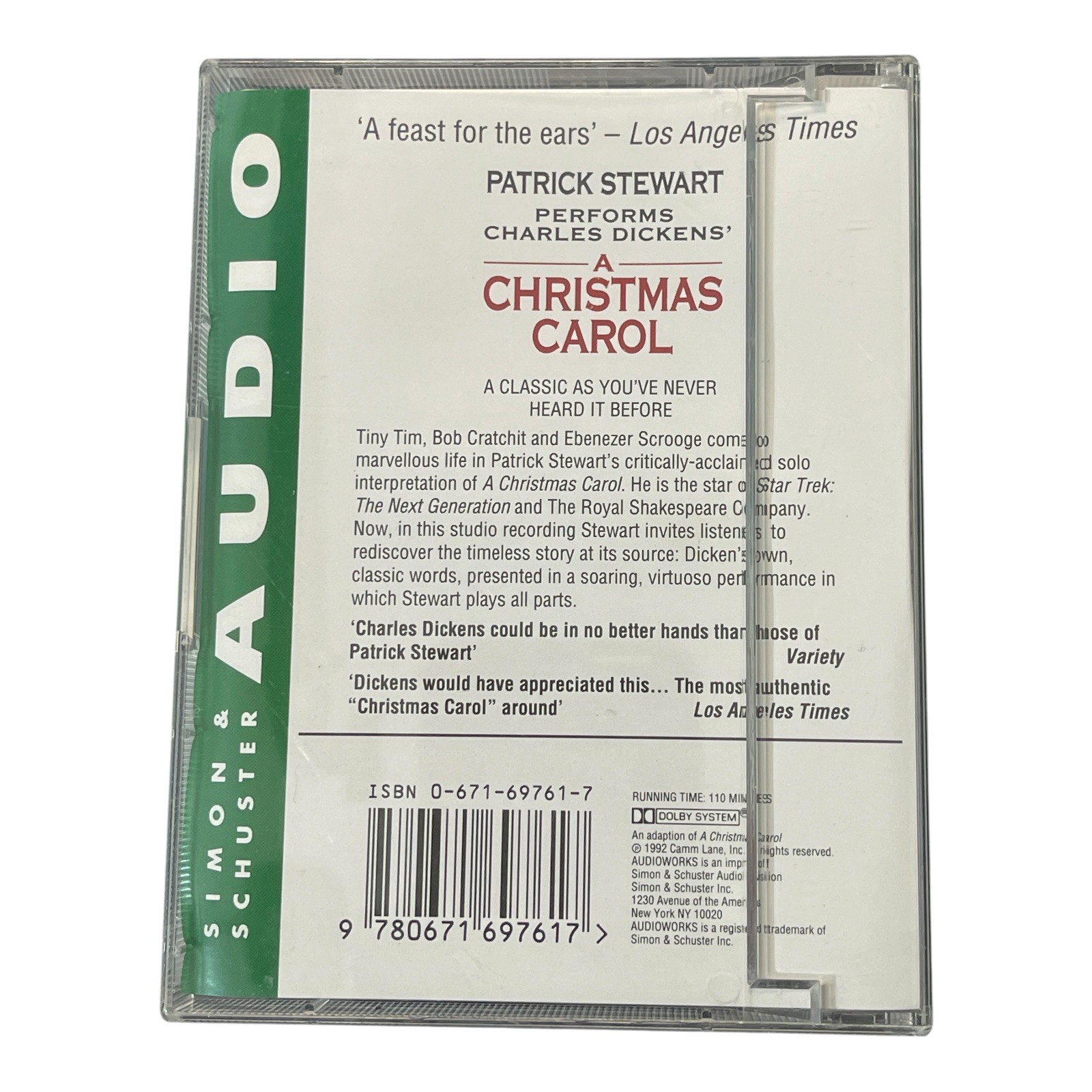 Patrick Stewart Christmas Carol Audiobook Cassette Dickens 1992 Simon Schuster