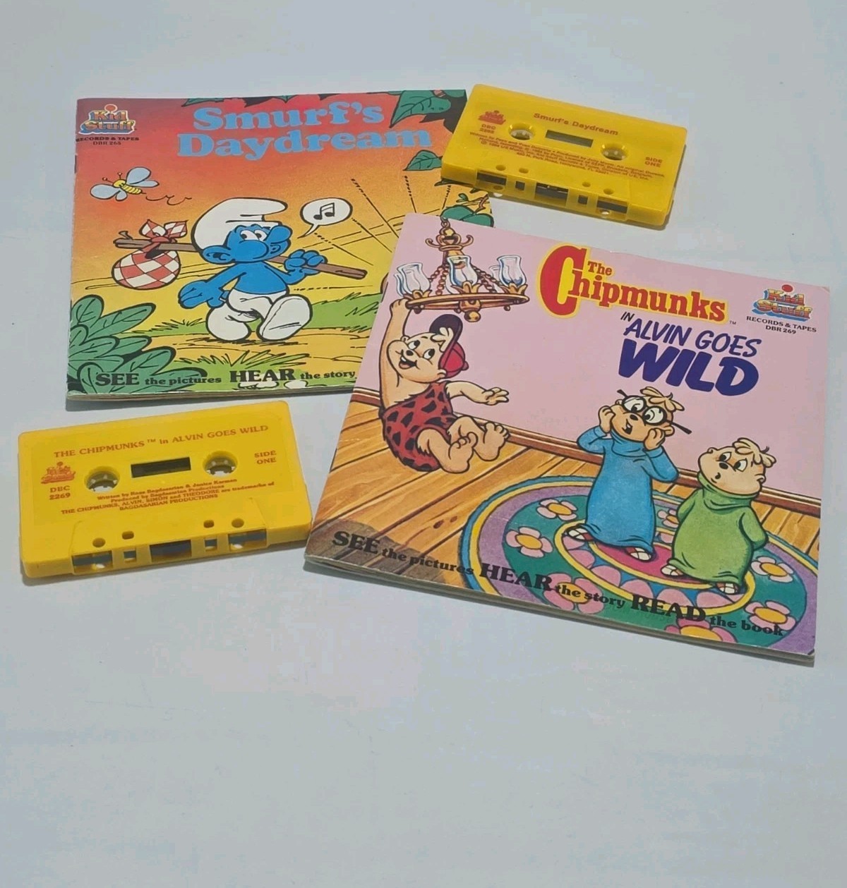 Vtg 84-85 Read Along Book Cassette SMURFS Daydream & CHIPMUNKS Alvin Goes Wild