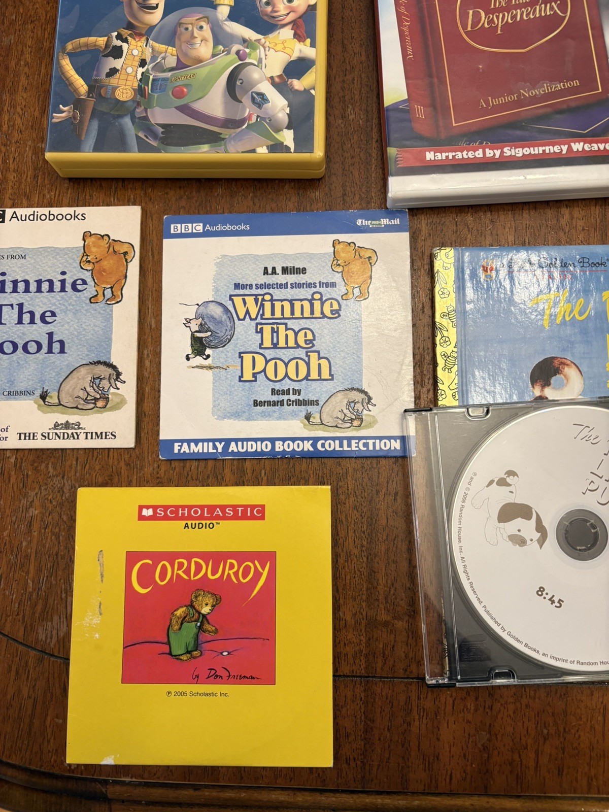 Lot of 6 Childrens Kids CD Audiobooks Pooh Corduroy Toy Story Desperaux