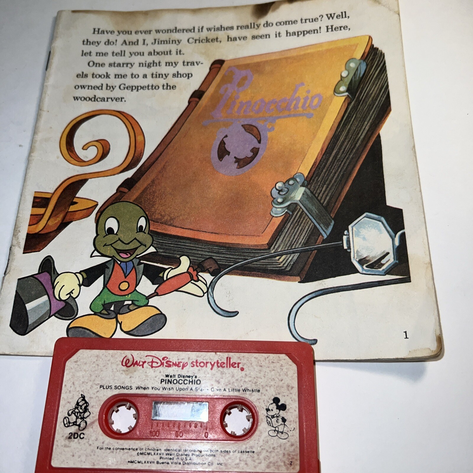 Vintage Disneys Pinocchio 24 Page Read-along Book And Cassette 1970s READ!