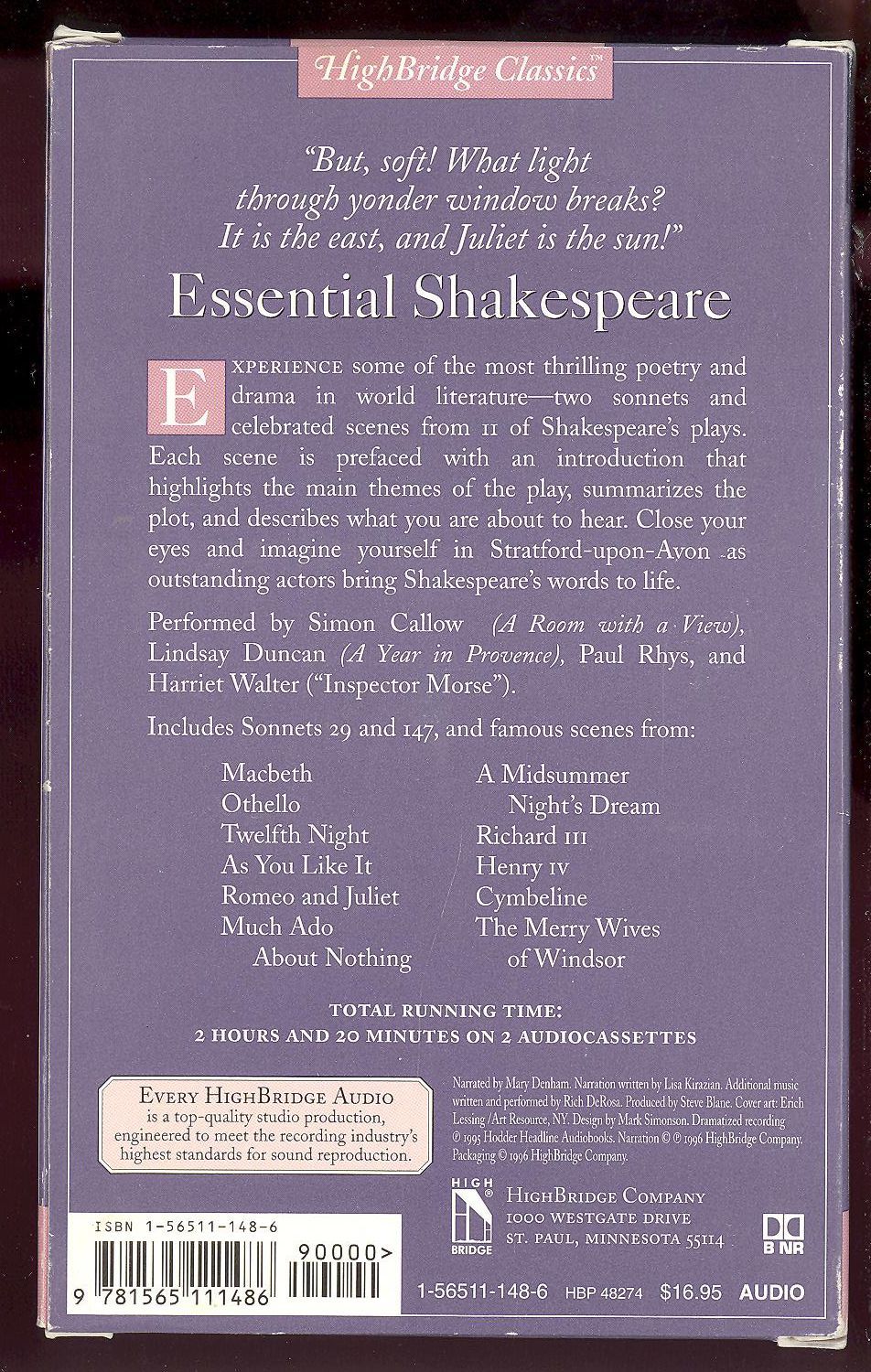 Essential Shakespeare:Best Loved Scenes, Soliloquies and Sonnets (1996,2 Cassett