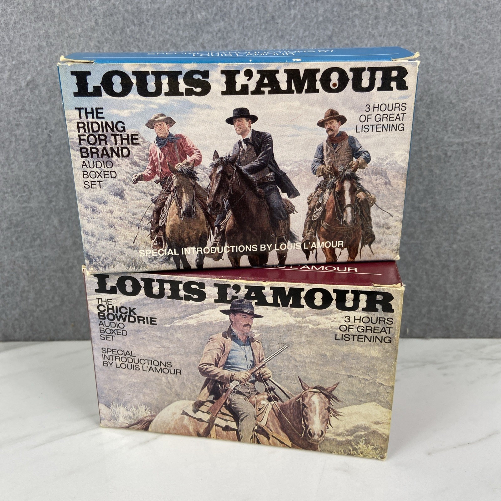 2 Louis L’amour 3 Cassette Audio Box Sets Riding for the Brand & Chick Bowdrie
