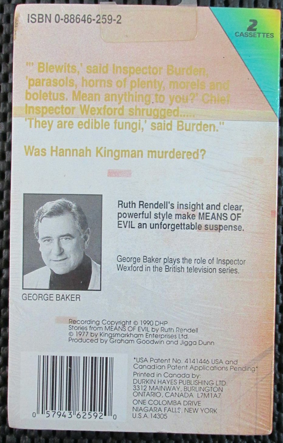 Means of Evil By Ruth Rendell Audio Book Cassette George Baker 057943625920. NEW
