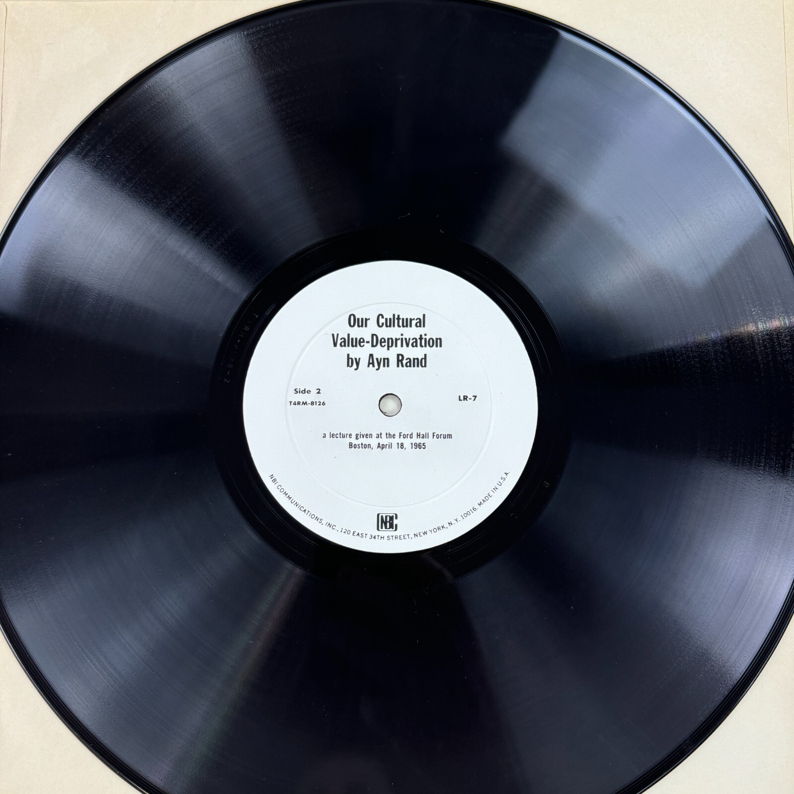 Our Cultural Value Deprivation By Ayn Rand Lecture Rare LP Album Boston 1966