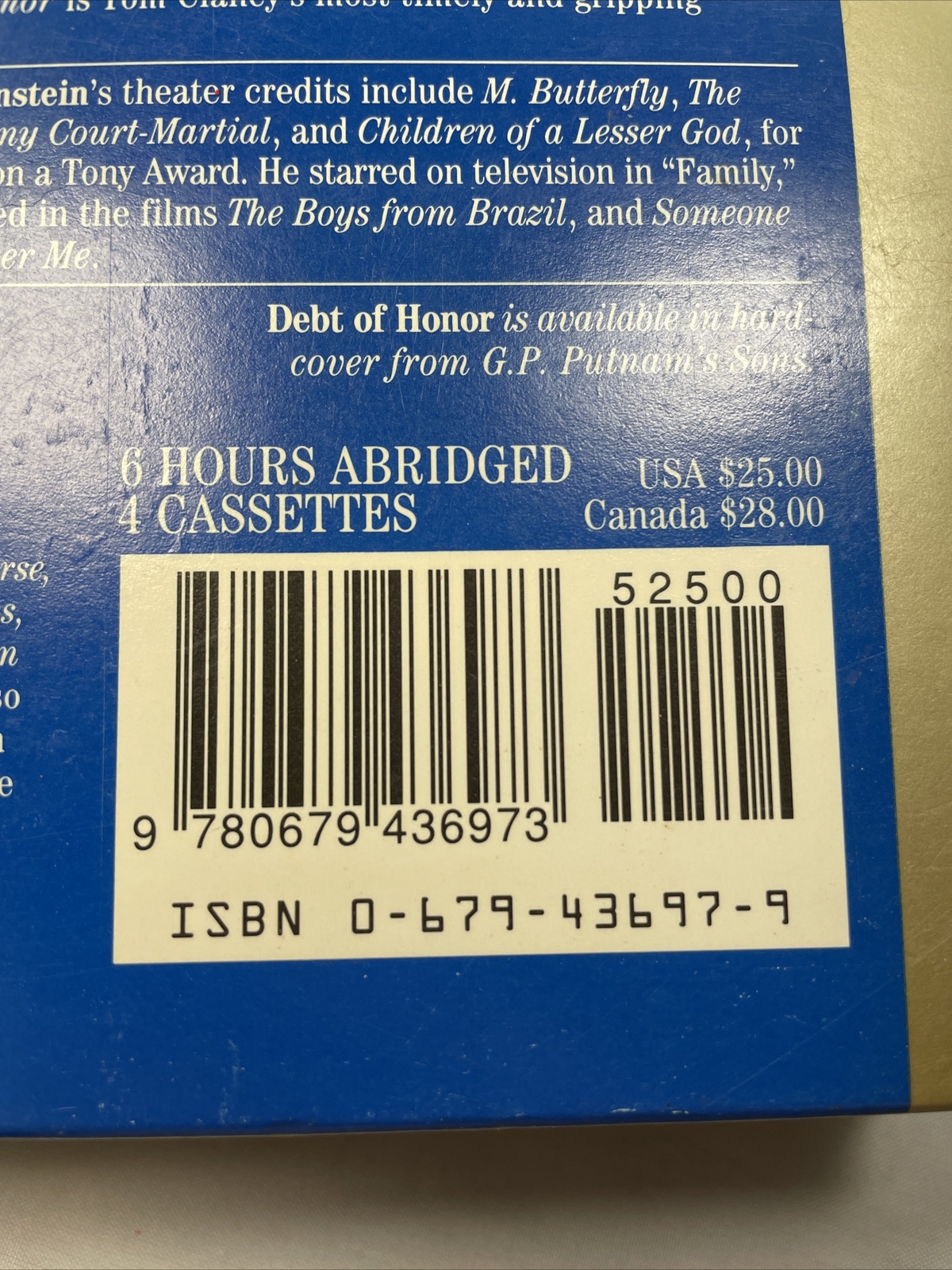 Debt of Honor by Tom Clancy Audio Book 4 Cassettes 6 Hours Abridged TESTED WORKS