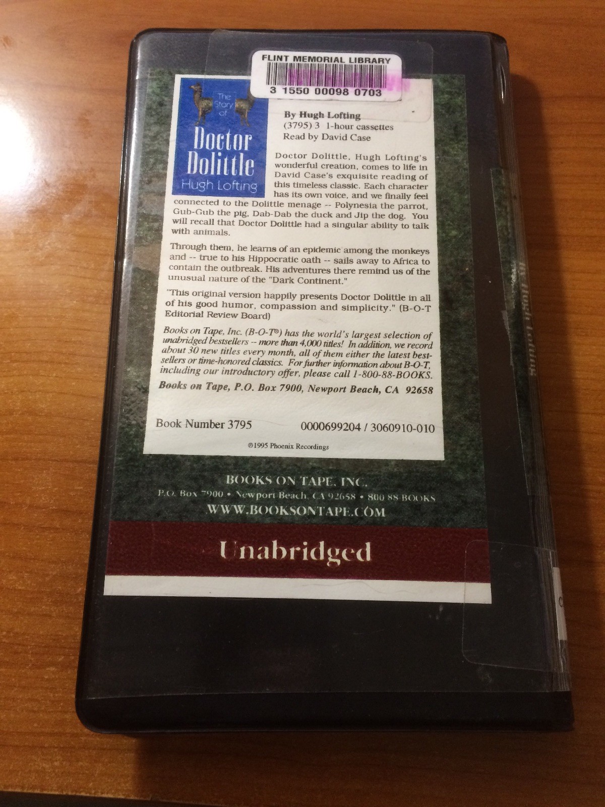 The Story Of Doctor Dolittle by Hugh Lofting…Read By David Case…3 Cassettes