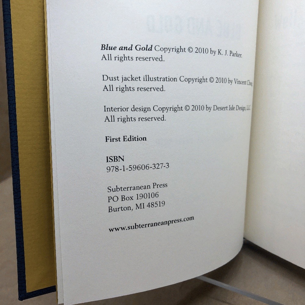 Blue and Gold by K. J. Parker (Signed Limited, First Edition, Subterranean)