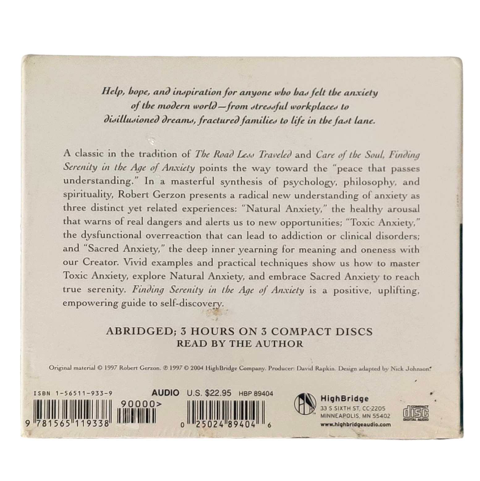 Finding Serenity in the Age of Anxiety CD Audiobook New Sealed
