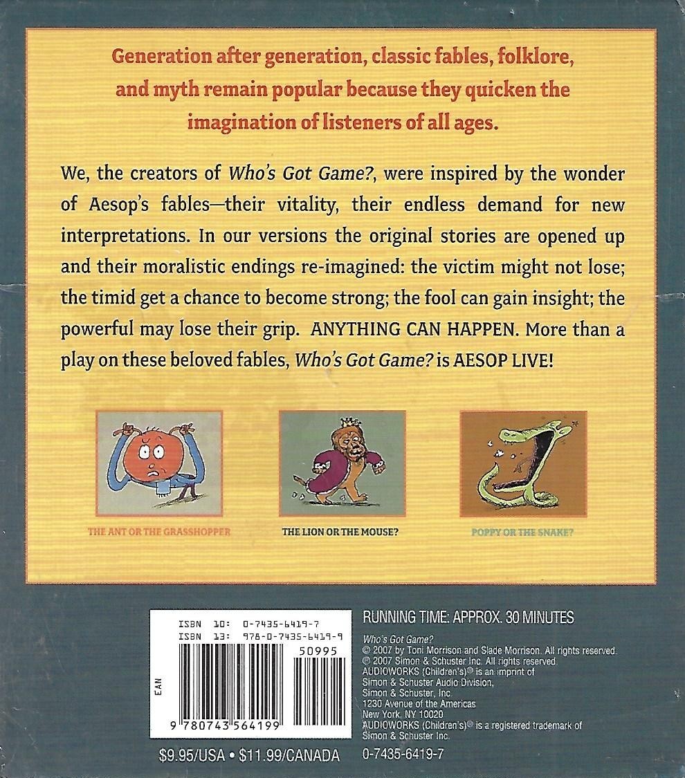 Who’s Got Game? by Toni Morrison & Slade Morrison (CD, 2007, Unabridged) New