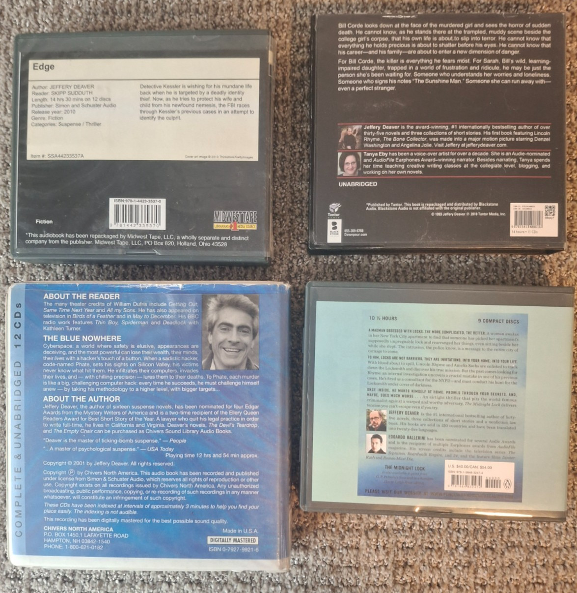 Jeffery Deaver Lot of 4 Audiobooks Books on CDs Unabridged Mystery Crime