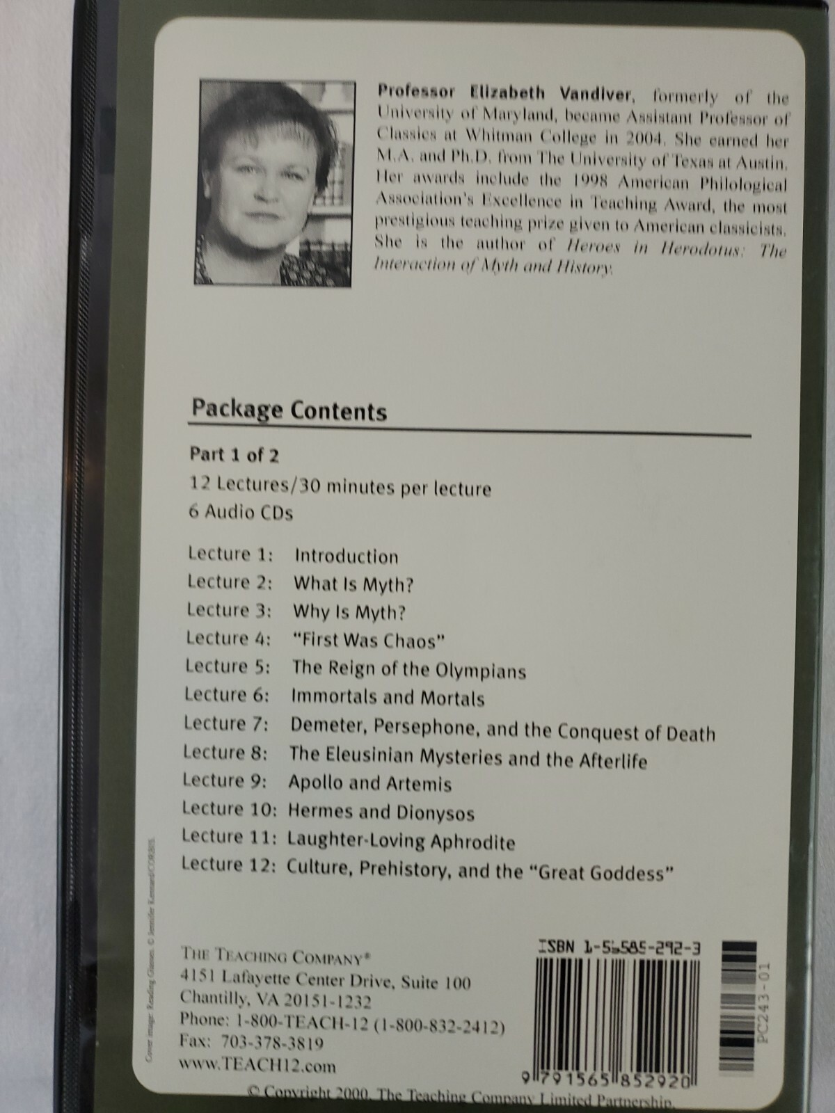 Great Courses — Classical Mythology Parts 1 & 2 — Book & 12 Audio CDs -Free Ship