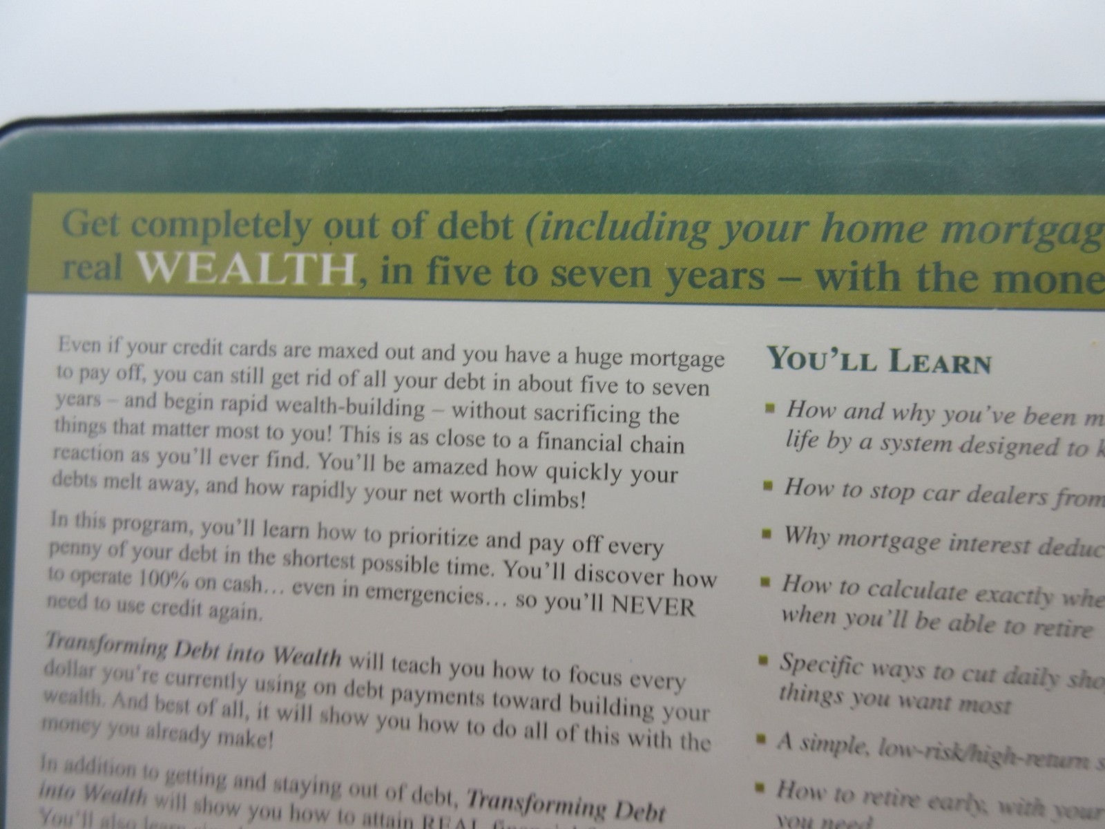 Transforming Debt into Wealth System-Nightingale Conant, 7 Cassettes (Very Good)