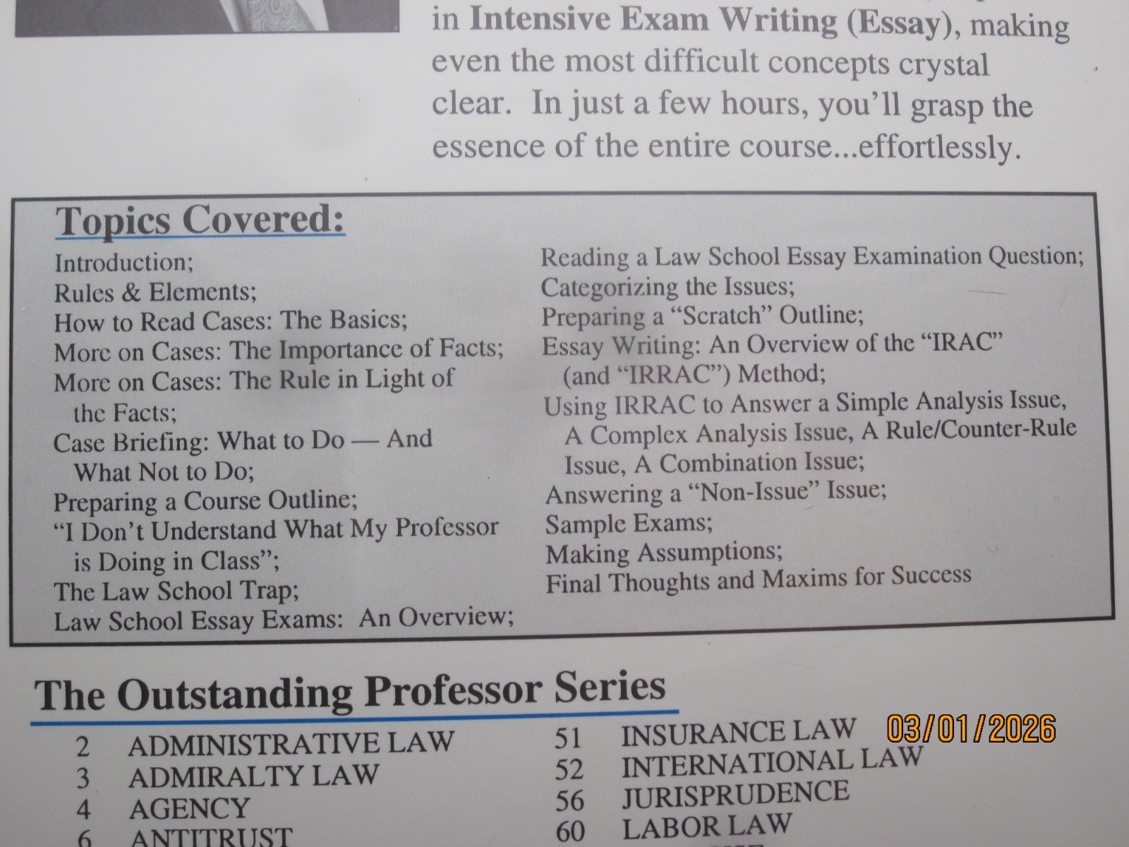 Sum & Substance Intensive Exam Writing (Essay) Seminar Audio Tapes