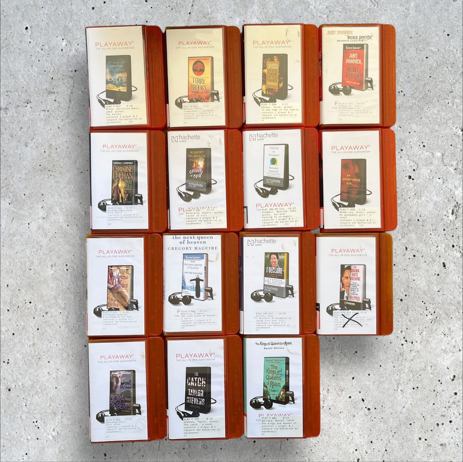 Lot of 15 Playway Audiobook Cartridges in Cases Mostly Fiction
