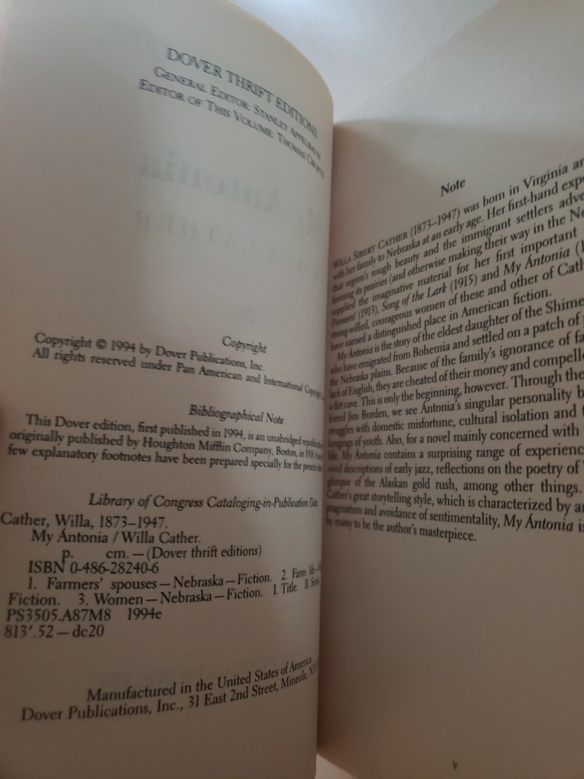 My Antonia by Cather, Willa Paperback Book VG