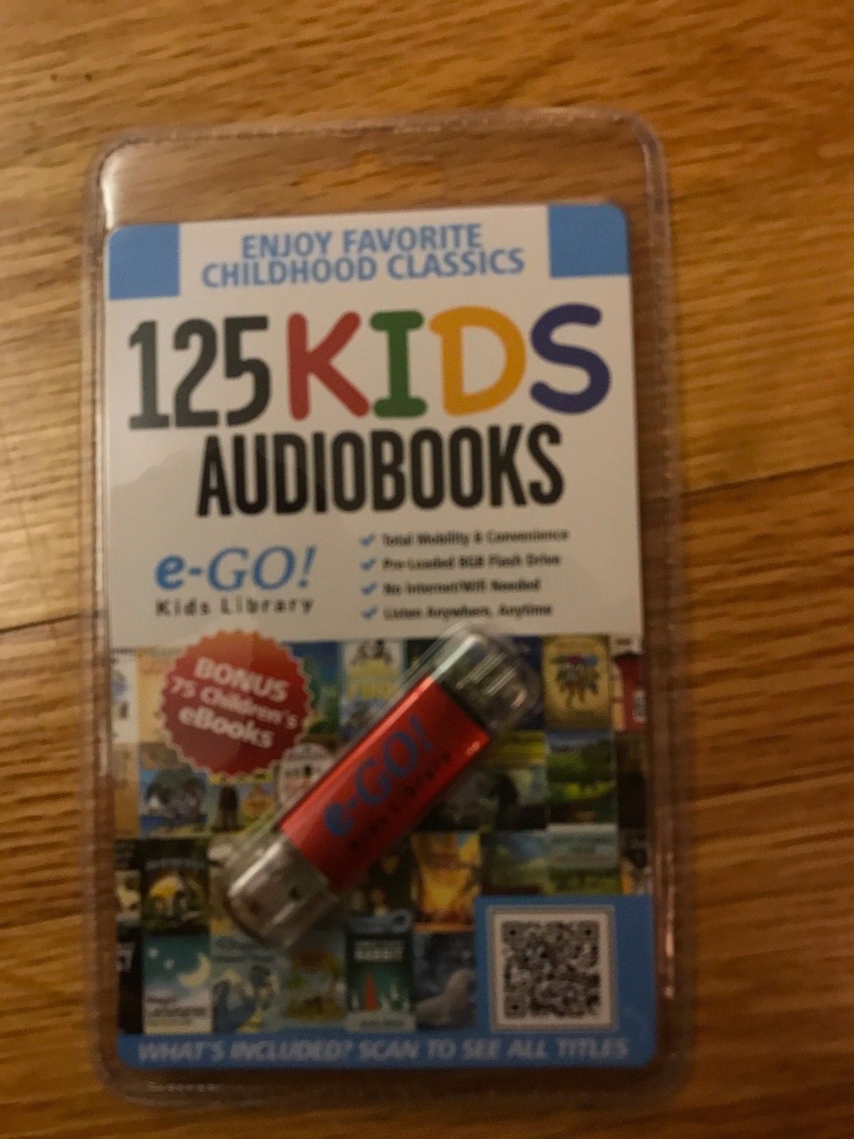 e-GO! Kids Library 125 Kids Audiobooks, pre-loaded 8GB flash drive, new/sealed