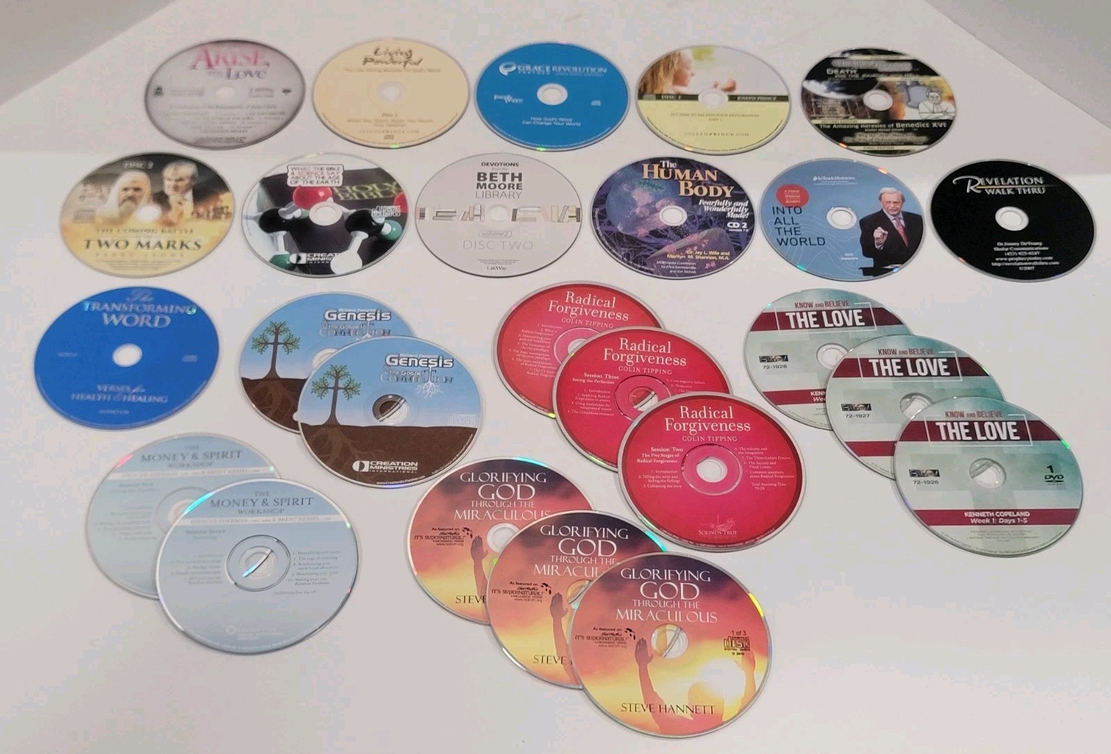 25 Christian Loose DVDs & Audio CDs Lot — Jesus, God, Ministry NOT COMPLETE SETS