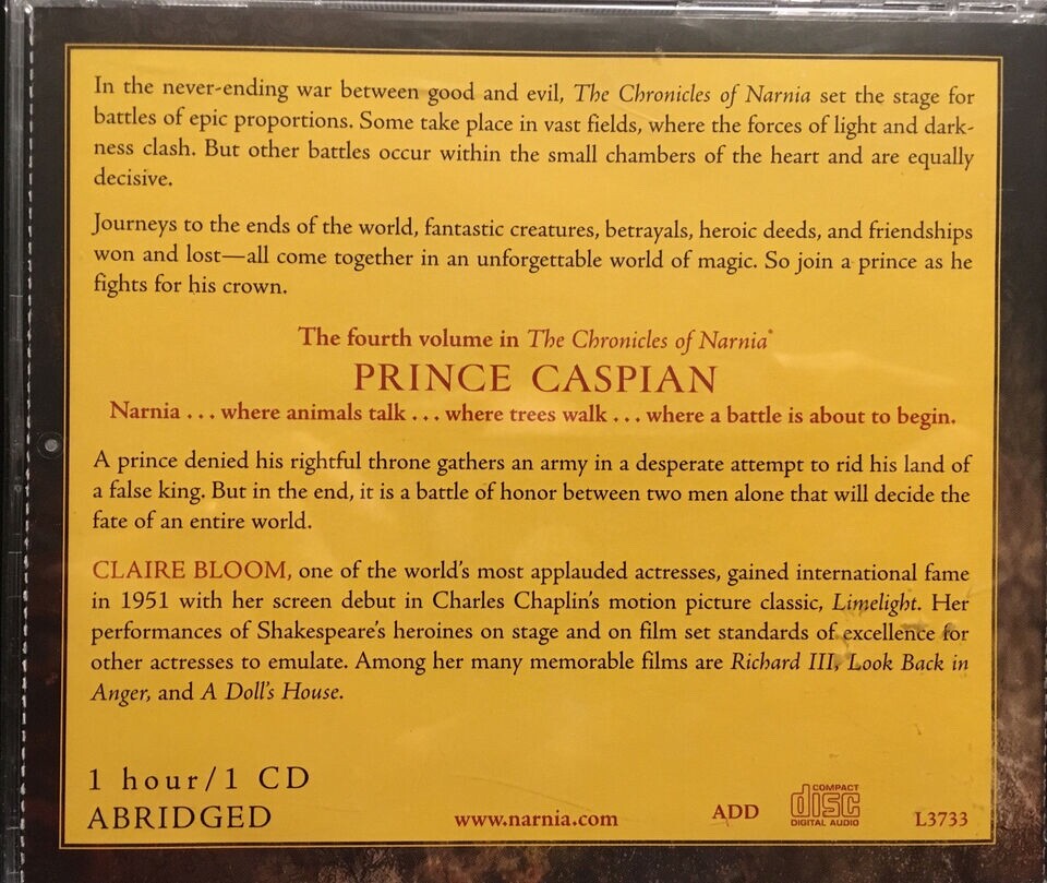The Chronicles of Narnia: Prince Caspian by Claire Bloom (Audiobook, New, 1979)