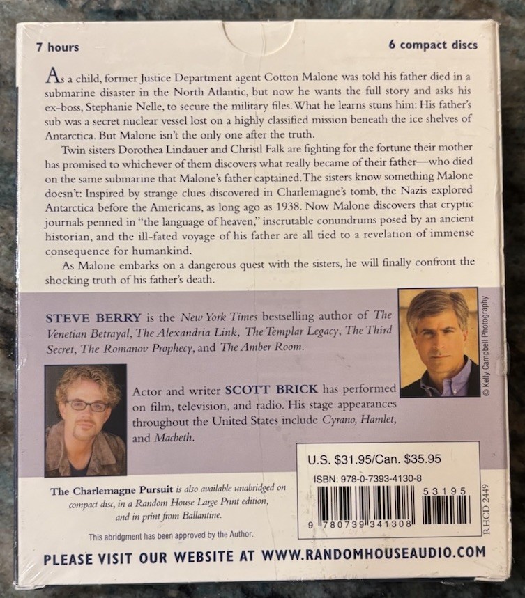 The Charlemagne Pursuit by Steve Berry (6 CD Abridged Audiobook) Cotton Malone
