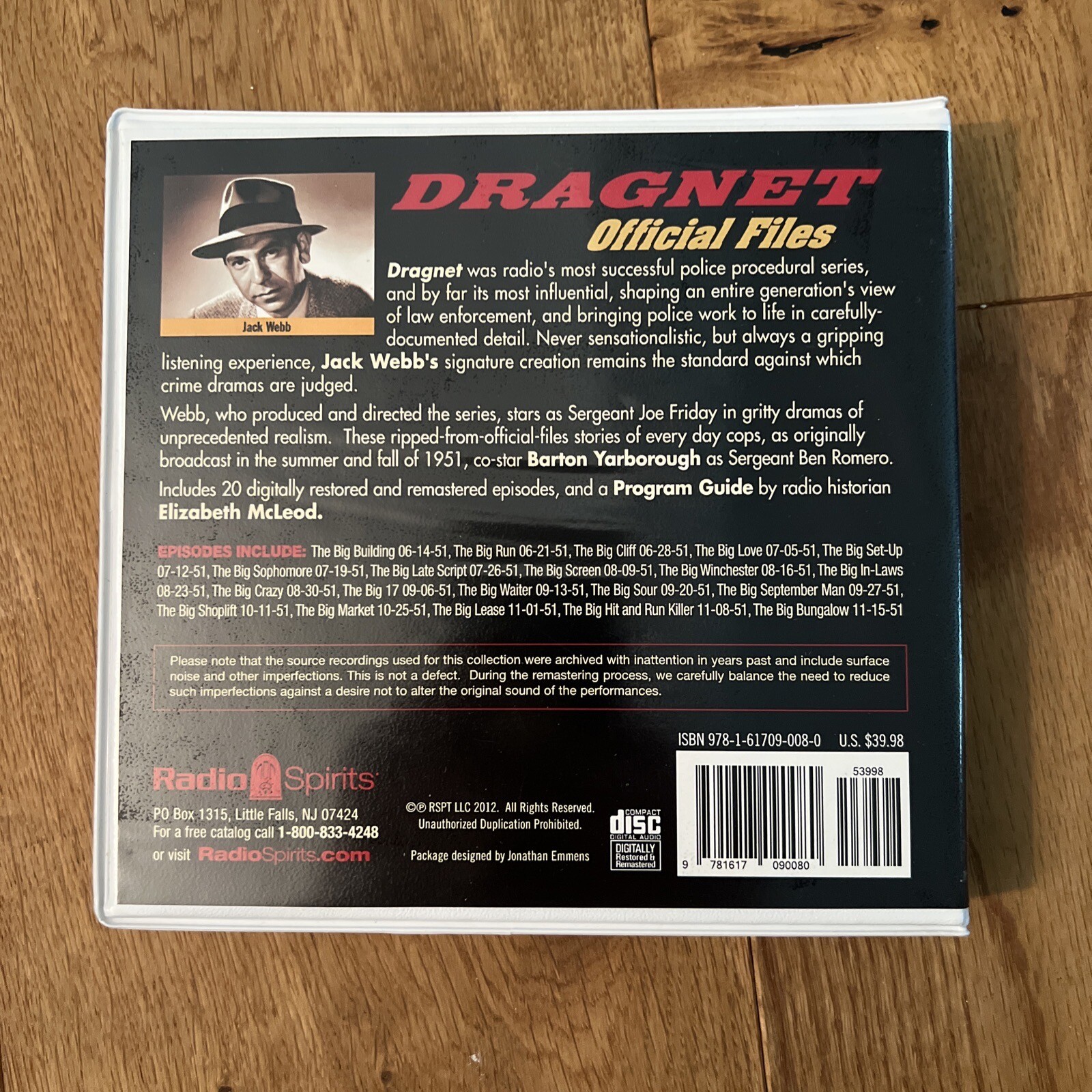 Dragnet: Official Files – Old Time Radio – Jack Webb – Radio Spirits – 10 CD Set