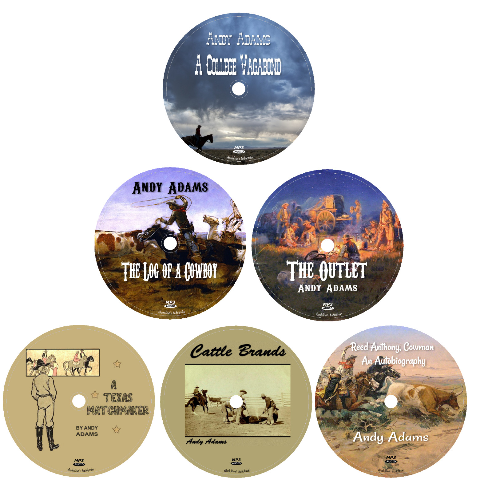 Andy Adams 6 Western Adventure Audiobooks in 6 MP3 Audio CDs
