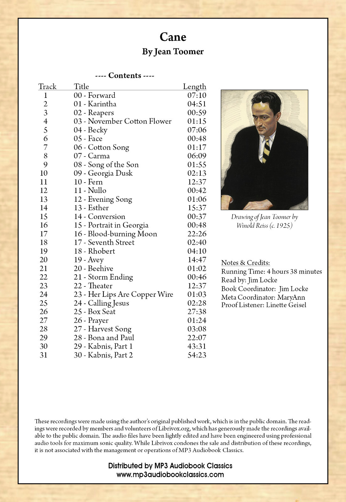 Cane — Unabridged MP3 CD Audiobook in DVD case