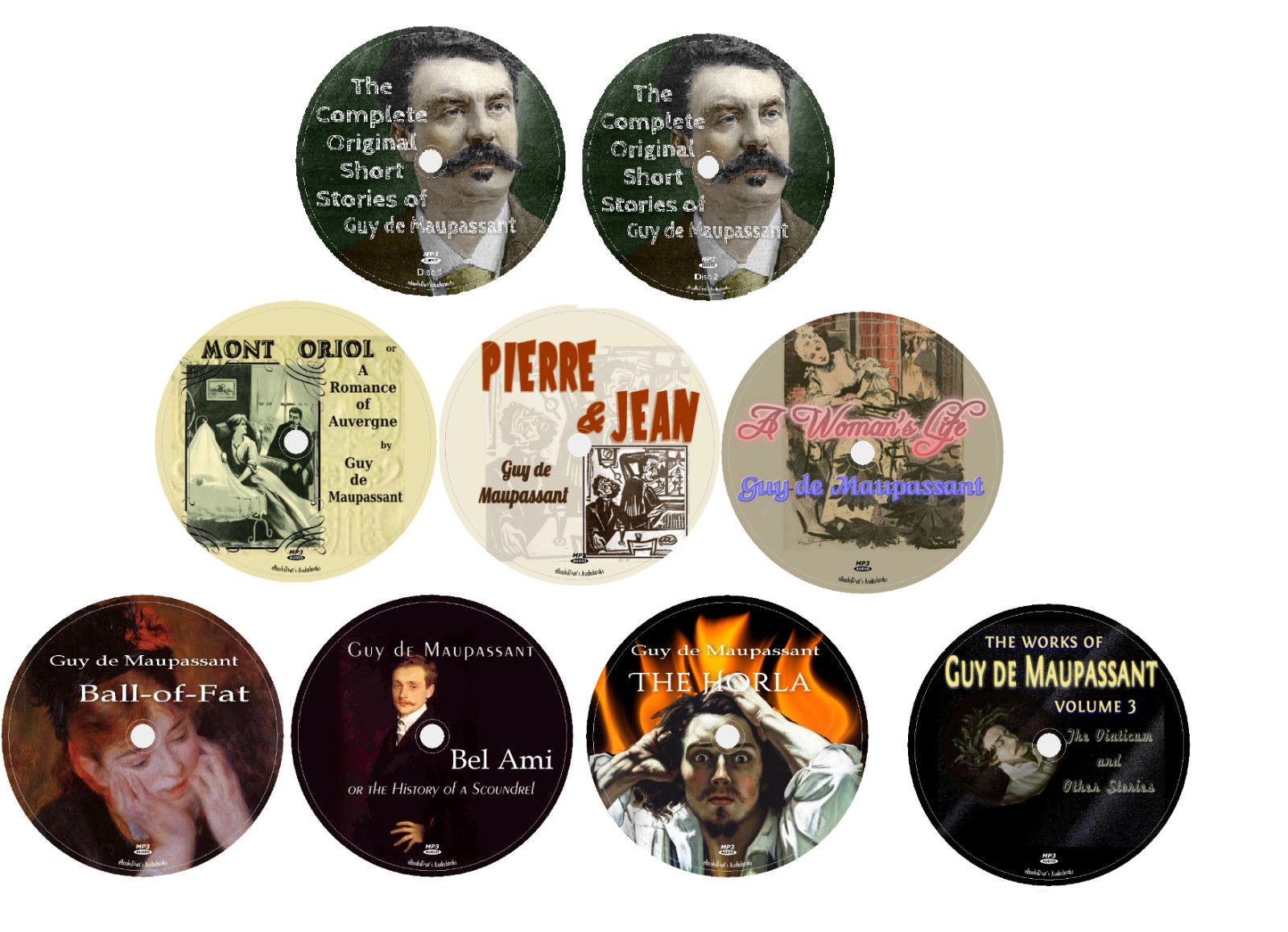 Guy de Maupassant 8 Classic Unabridged Audiobooks in 9 MP3 Audio CDs