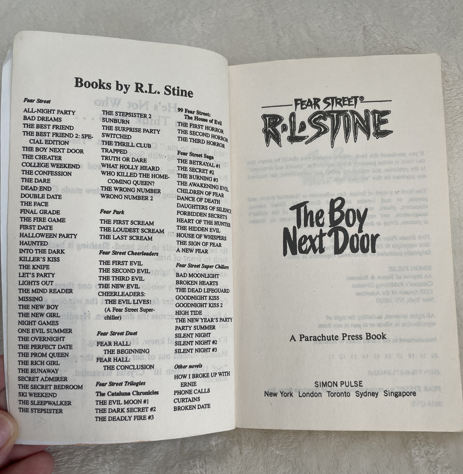 The Boy Next Door Fear Street by R. L. Stine 1996 Original 2006 First Edition