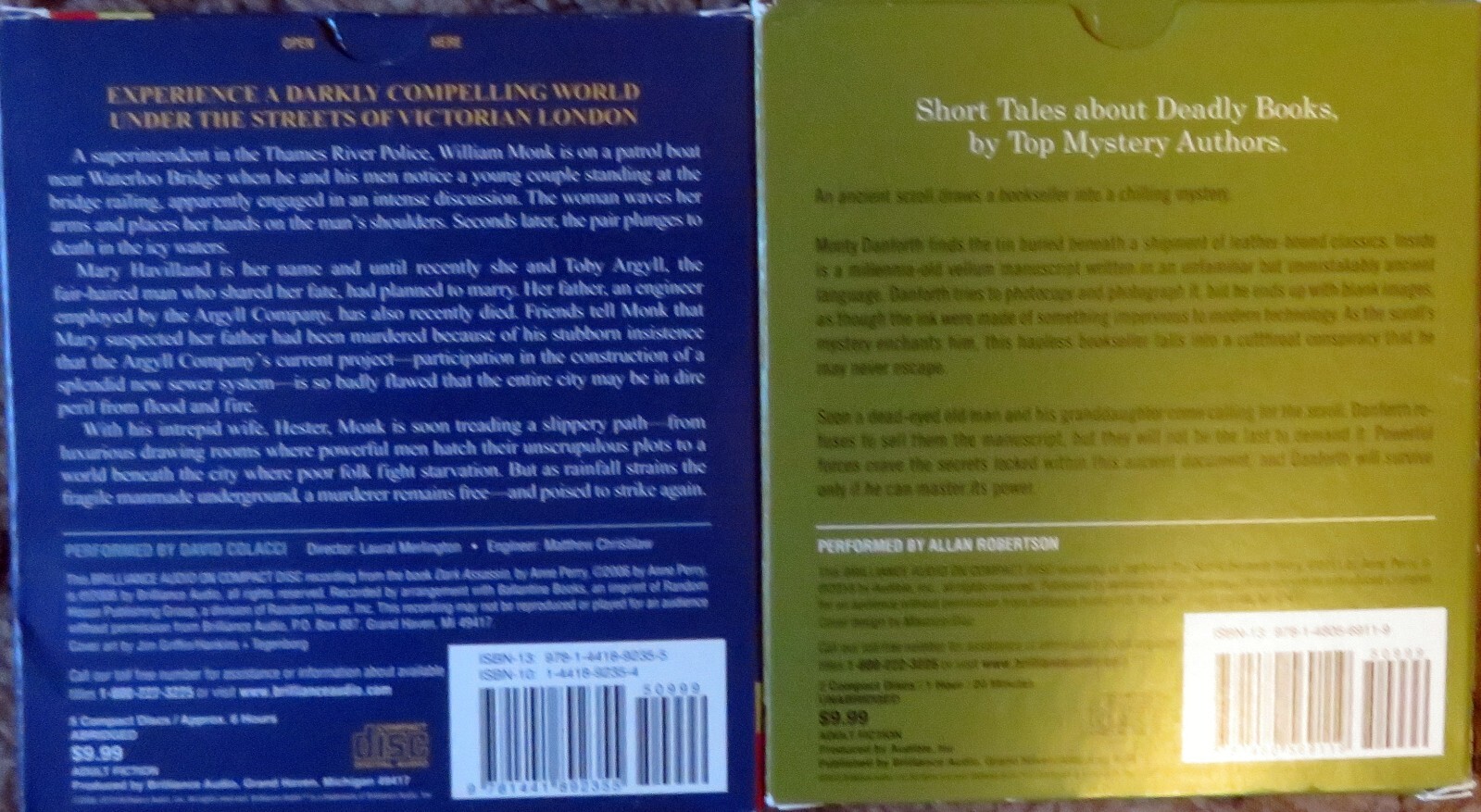 ANNE PERRY — Two (2) Audiobook CD — Dark Assassin, The Scroll