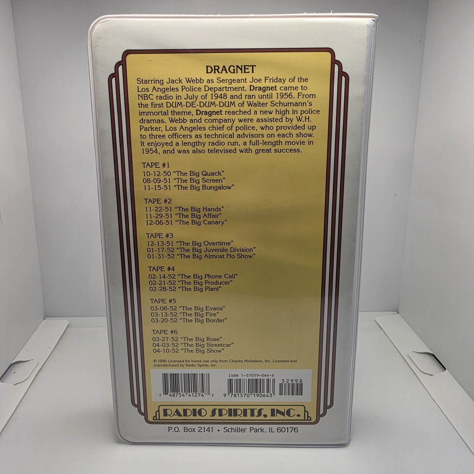 RADIO SPIRITS DRAGNET — SIX (6) AUDIO CASSETTE TAPES — 9 HOURS — JACK WEBB-1996