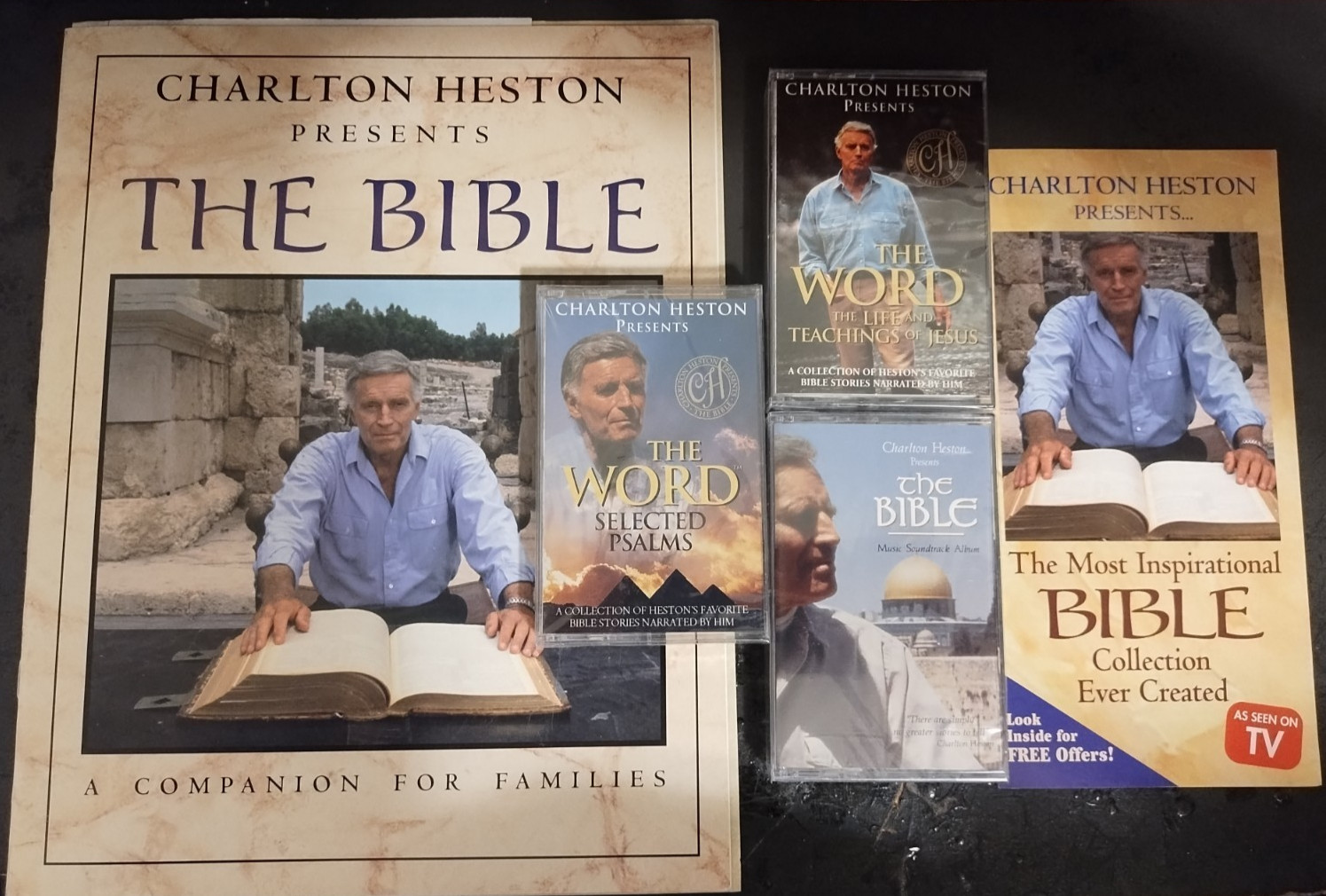CHARLTON HESTON The Word Life & Psalms & The Bible Audio CASSETTE TAPES + Book