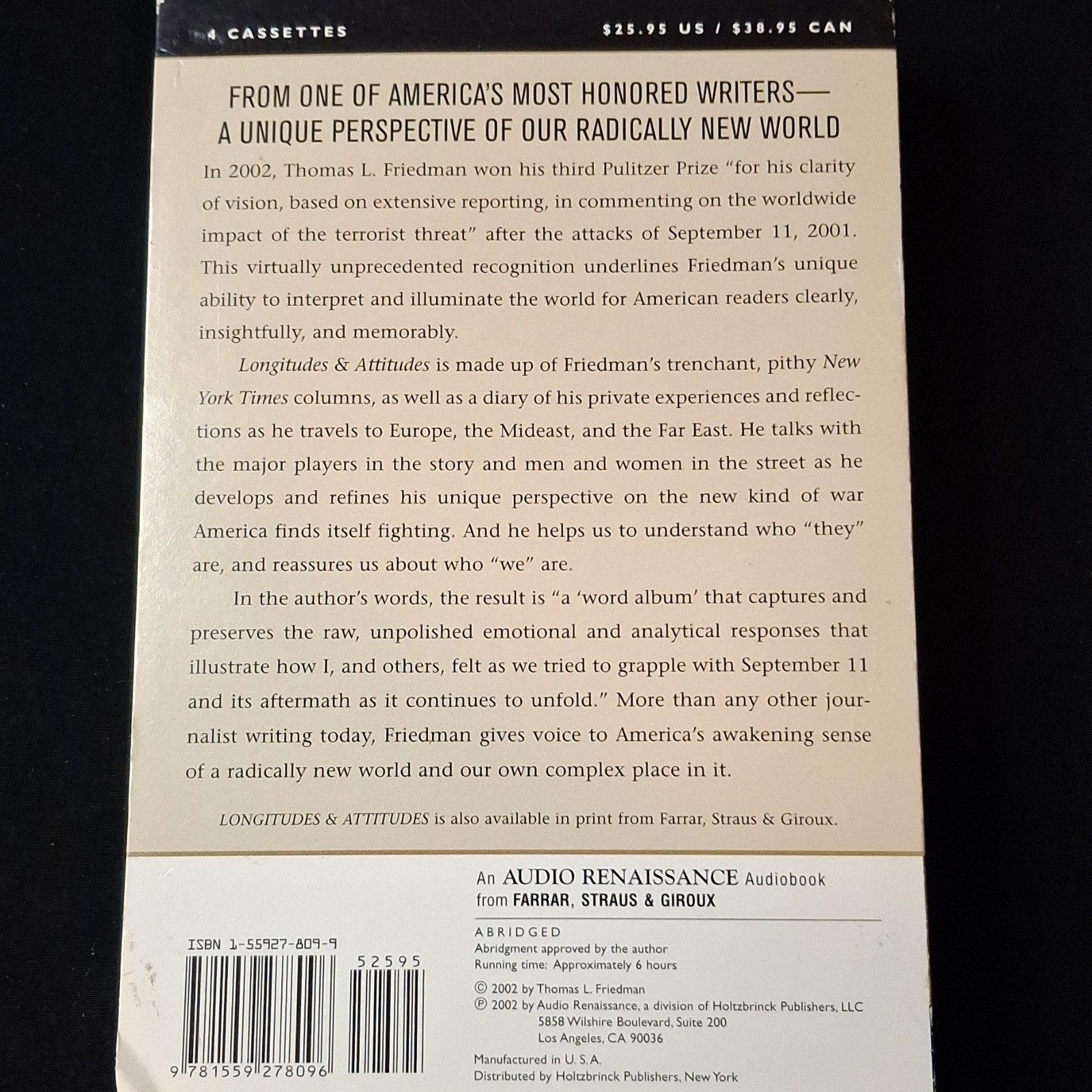 Audio Renaissance Longitudes & Attitudes Thomas L. Friedman Audiobook Cassette …