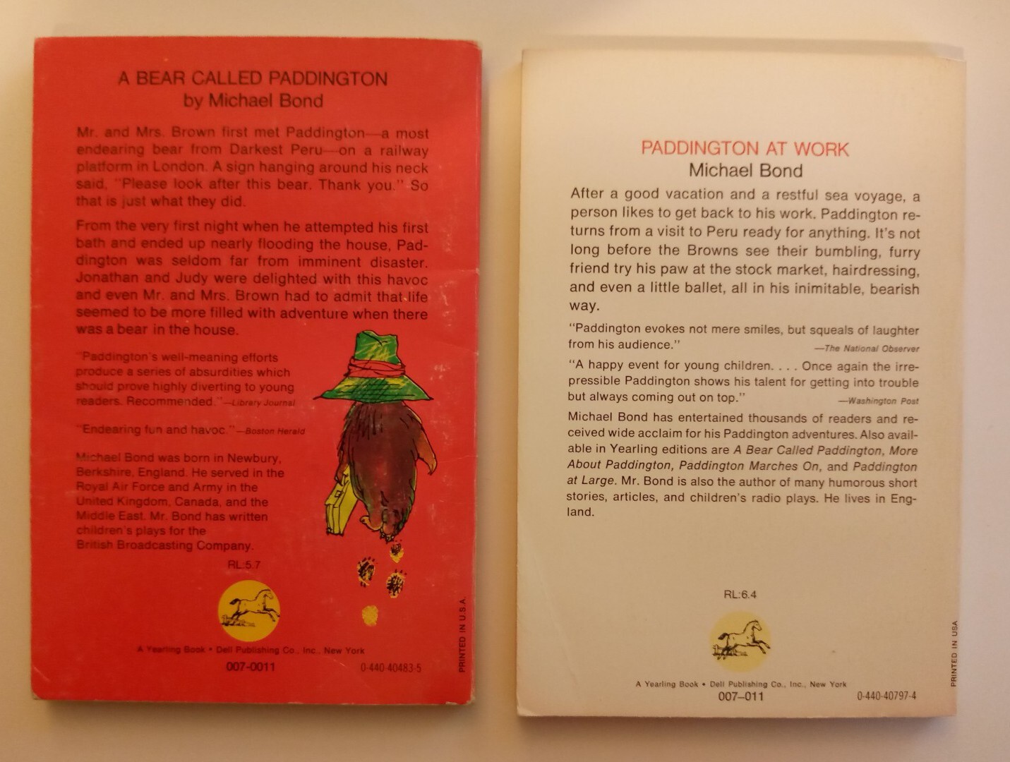 5 Vintage Paddington Bear Book Lot, Dell Yearling 1980’s by Michael Bond