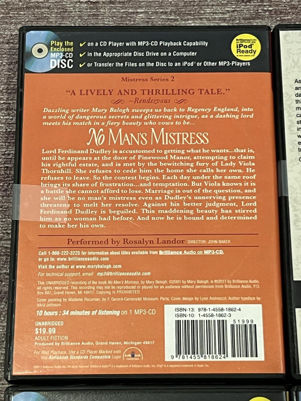 Mary Balogh Romance Series (Brilliance Audiobook MP3-CD Set Of 4) Very Good !