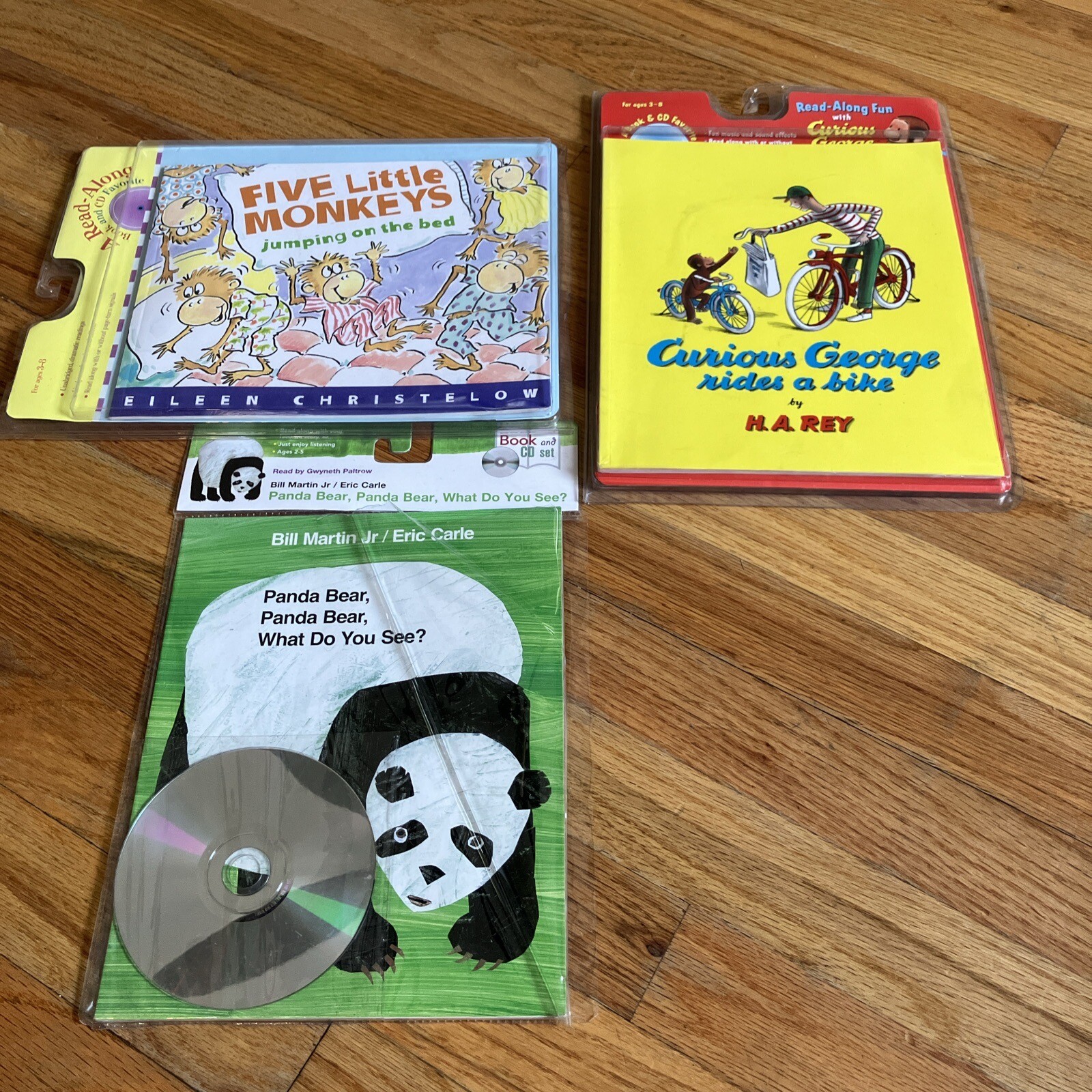 K-1 Read Along Book And CD Curious George 5 Monkeys Panda Bear Homeschool